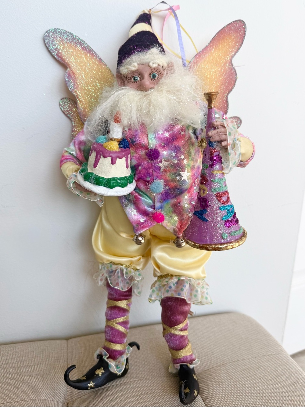 Mark Roberts Collection 16” Birthday Fairy Elf Pastel Glitter Wings